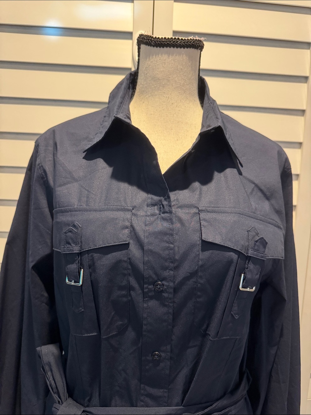Lauren Ralph Lauren Navy Button-Front Shirt Dress with Tie Waist - Picture 5 of 14